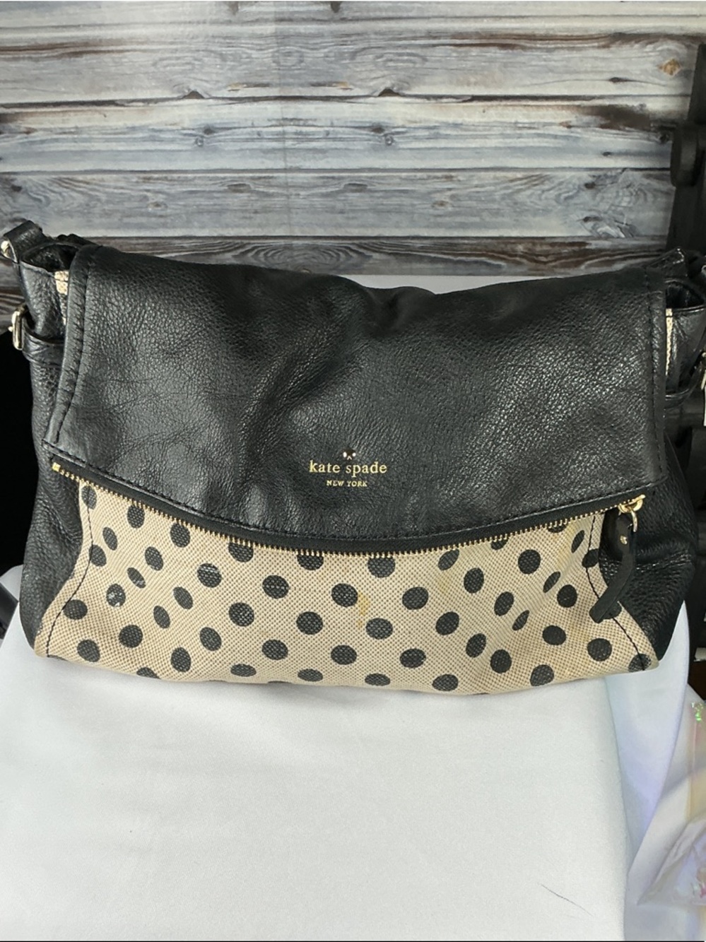 Kate Spade Black Leather Polka Dot Crossbody Shoulder Bag Classic